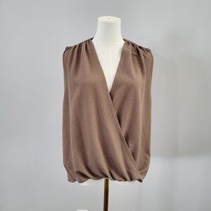 Alice + Olivia Metallic Gold Draped Crossover Blouse Surplice Top M